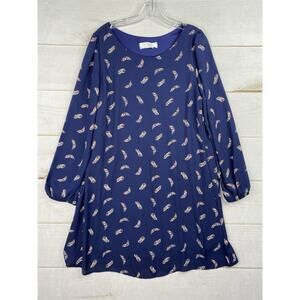 Love Kuza Dress Womens L Blue Feathers Print Long Sleeve Lined Southwestern